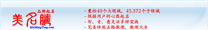 49個(gè)大領(lǐng)域，45,372個(gè)子領(lǐng)域；根據(jù)用戶的心愿起名；形，音，意靈活變換；完美體現(xiàn)五格數(shù)理